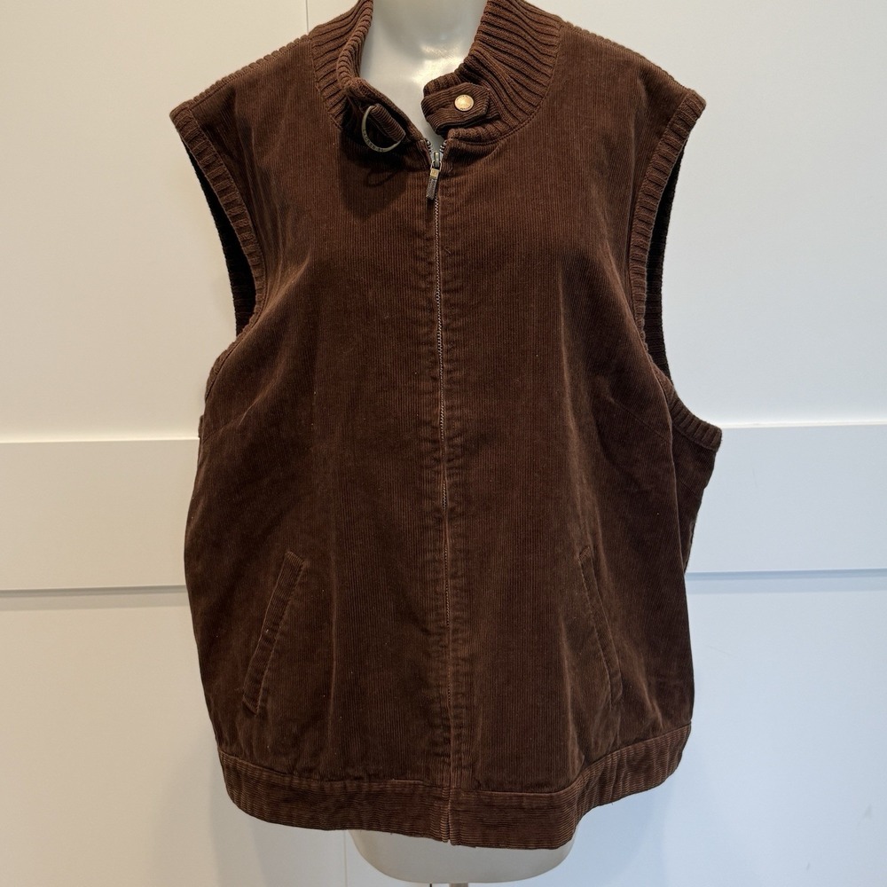 VTGLauren Ralph Lauren Brown Corduroy Zip Vest Women‎ 3X Equestrian Quiet Luxury
